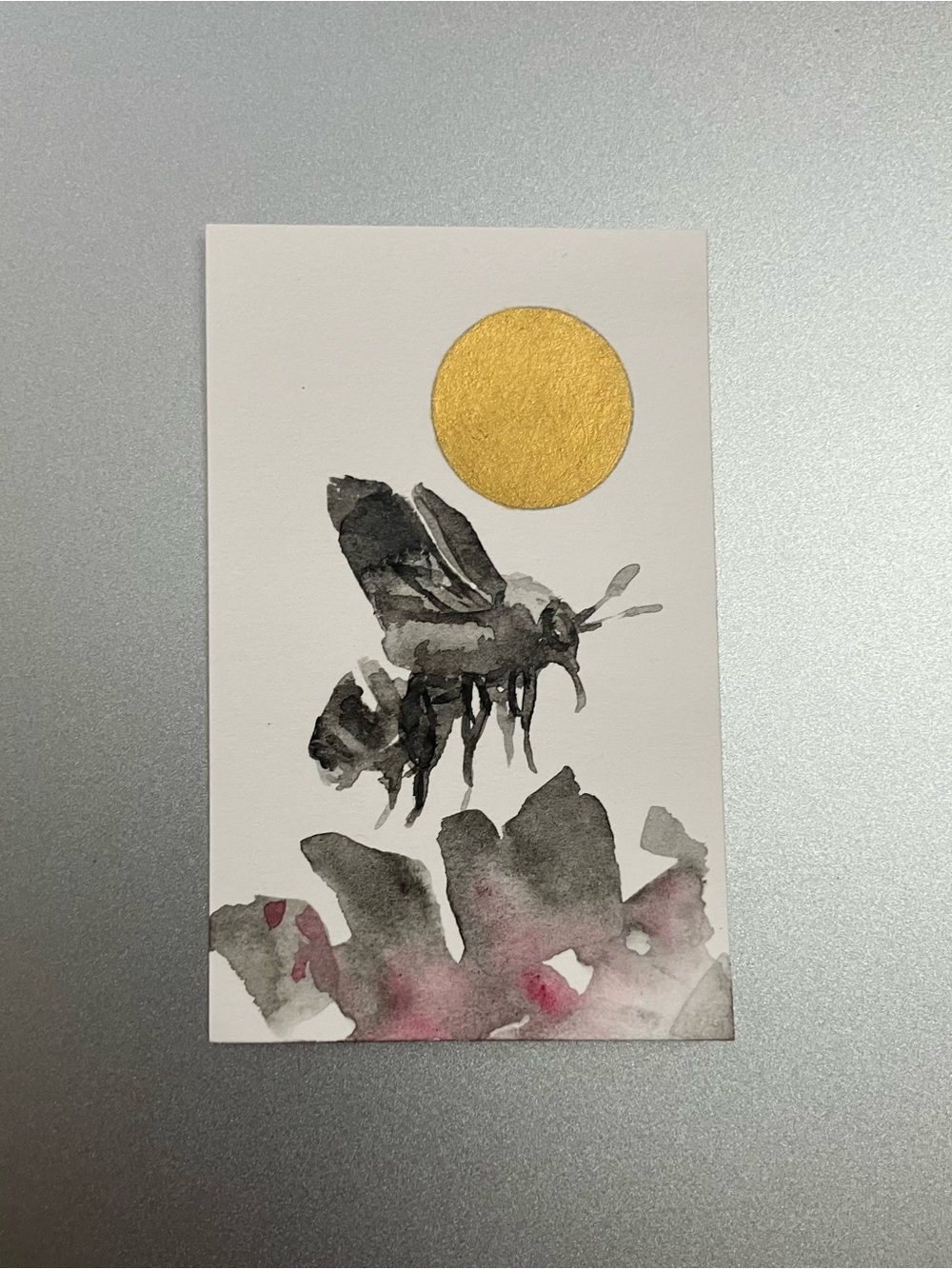 Original bumblebee painting bee miniature realism sumi-e style art